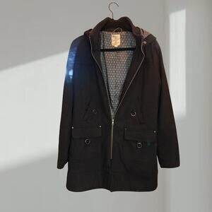 Tulle Coat - Men’s Hooded Wool-Blend Jacket – Dark Brown / Charcoal (Size L)